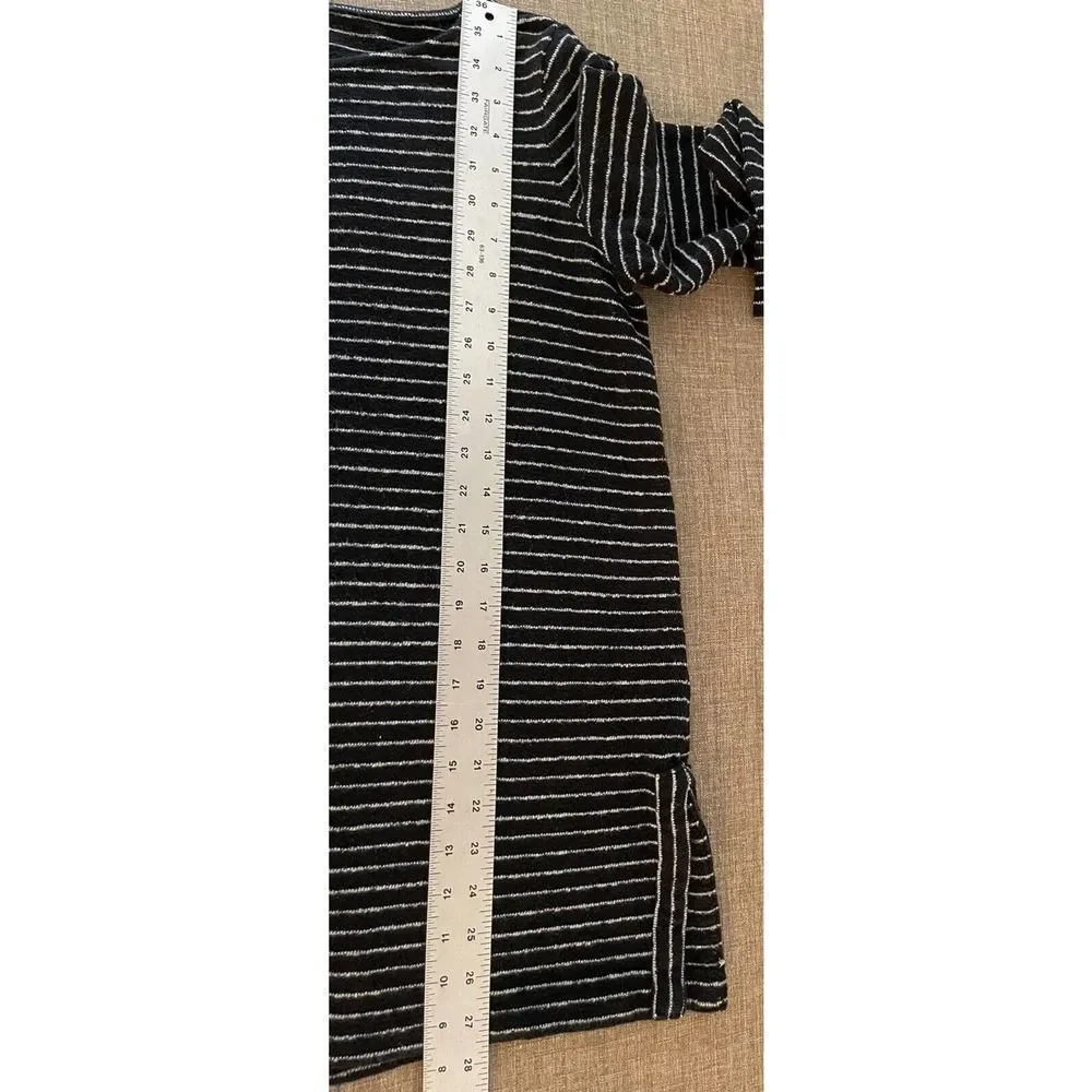 J Jill Sweater Tunic Black White Striped Size Medium Petite Lightweight - Picture 3 of 6